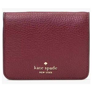 G Kate Spade Lena Small Bifold Wallet Cherrywood Leather KH788 NWT $179 Dark Red